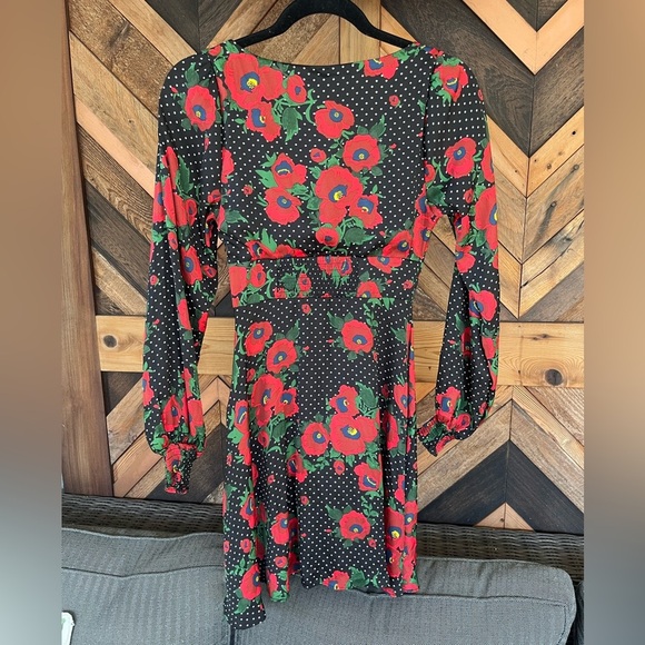 Free People Womens Sz 2 Morning Light Black Red White Polka Dot Floral Dress - Picture 12 of 12